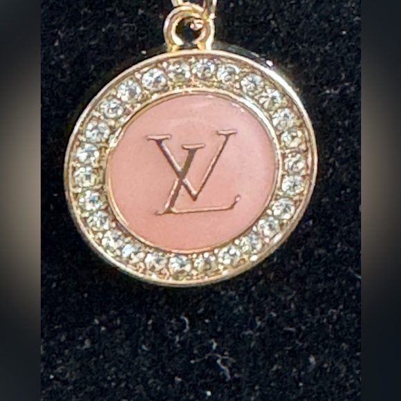 Louis Vuitton Pink/Rhinestone Pendant 18” Stainless Steel Gold Plated Ne… - Picture 2 of 9